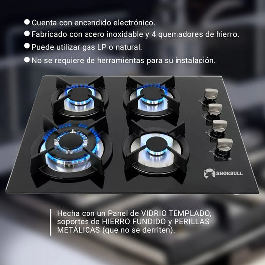 🔥 Parrilla Estufa 4 Quemadores Shorbull