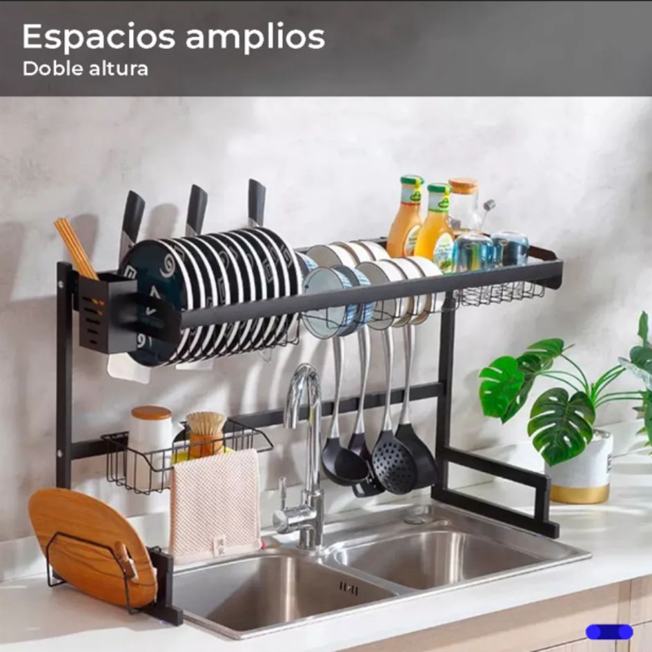 Estante de Cocina de Dos Niveles – Escurridor Elegante y Multifuncional de Acero Inoxidable