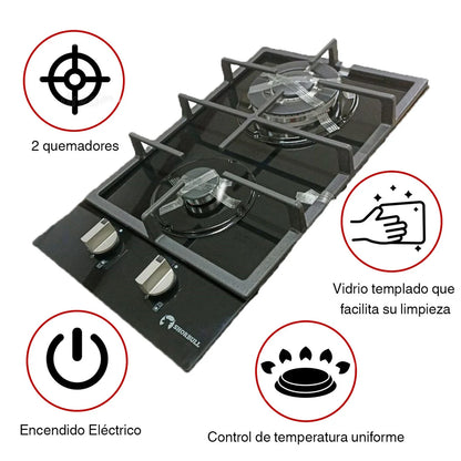 🔥 Parrilla Estufa 2 Quemadores Shorbull vidrio templado