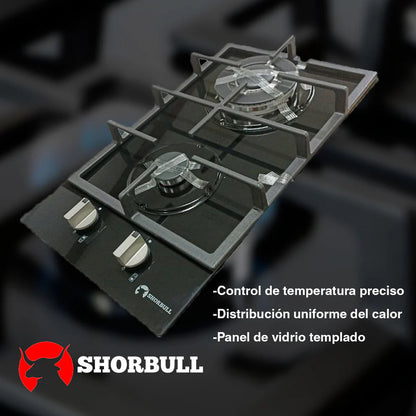 🔥 Parrilla Estufa 2 Quemadores Shorbull vidrio templado