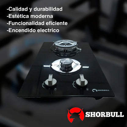 🔥 Parrilla Estufa 2 Quemadores Shorbull vidrio templado