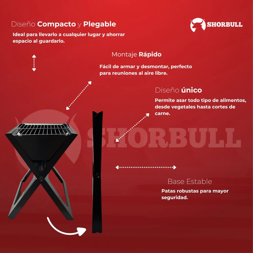🔥Asador Portátil Plegable con Diseño Compacto y Transporte Fácil al Exterior