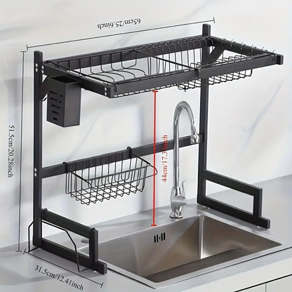 Estante de Cocina de Dos Niveles – Escurridor Elegante y Multifuncional de Acero Inoxidable