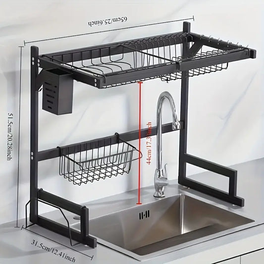 Estante de Cocina de Dos Niveles – Escurridor Elegante y Multifuncional de Acero Inoxidable