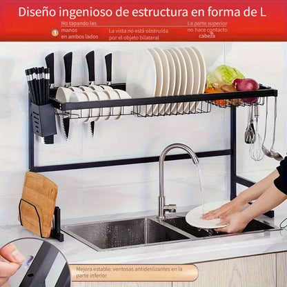 Estante de Cocina de Dos Niveles – Escurridor Elegante y Multifuncional de Acero Inoxidable