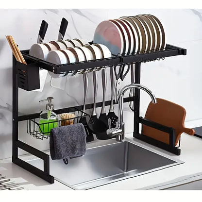 Estante de Cocina de Dos Niveles – Escurridor Elegante y Multifuncional de Acero Inoxidable