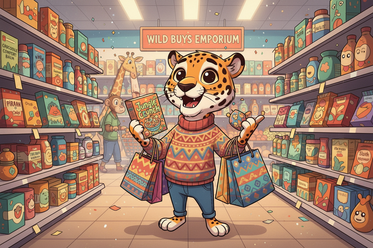 UN JAGUAR ANIMADO, ESTA COMPRANDO PRODUCTOS